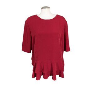 Womens Red Boxy Tee Shirt Plus Size 20 Ruffle Peplum Casual Top Crinkle Asos